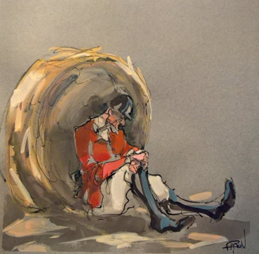 Ζωγραφική με τίτλο "29 la petite sieste" από Antoine Faure, Αυθεντικά έργα τέχνης, Γκουάς