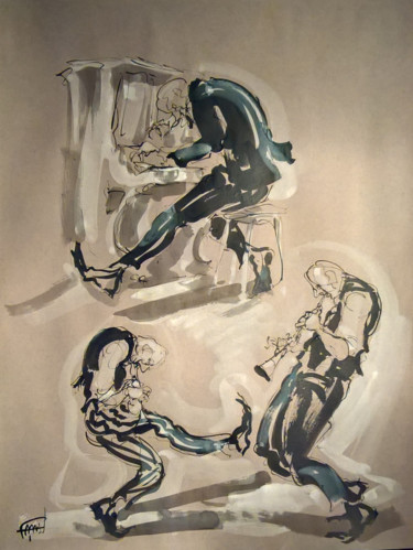 Peinture intitulée "5 étude jazz" par Antoine Faure, Œuvre d'art originale, Gouache