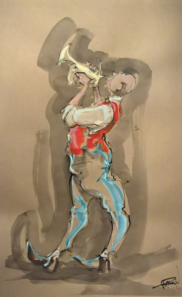 Pintura titulada "29 Le cornet" por Antoine Faure, Obra de arte original, Gouache