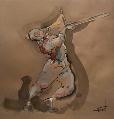 Peinture intitulée "31 Le trombonne" par Antoine Faure, Œuvre d'art originale, Gouache