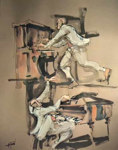 Malerei mit dem Titel "42 Boogie white men" von Antoine Faure, Original-Kunstwerk, Gouache