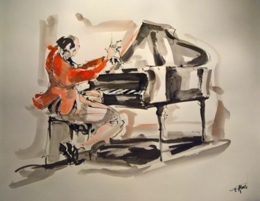 Painting titled "63 Le piano à queue" by Antoine Faure, Original Artwork, Ink