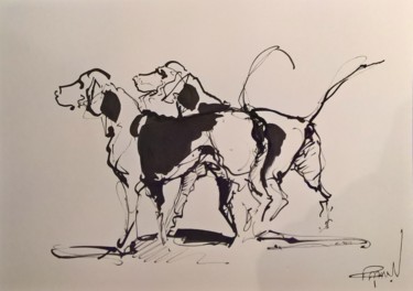 Dessin intitulée "1 Etude chiens de m…" par Antoine Faure, Œuvre d'art originale, Encre