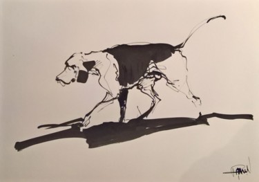 Dessin intitulée "2 Etude chien de me…" par Antoine Faure, Œuvre d'art originale, Encre