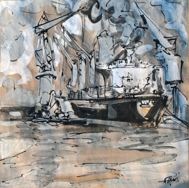 Pintura titulada "5 Sur les docks" por Antoine Faure, Obra de arte original, Gouache
