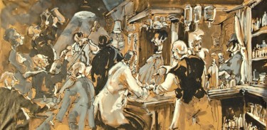 「75 Tony club」というタイトルの絵画 Antoine Faureによって, オリジナルのアートワーク, グワッシュ水彩画