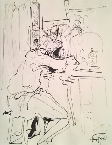 Drawing titled "44 le tracassé" by Antoine Faure, Original Artwork, Ink
