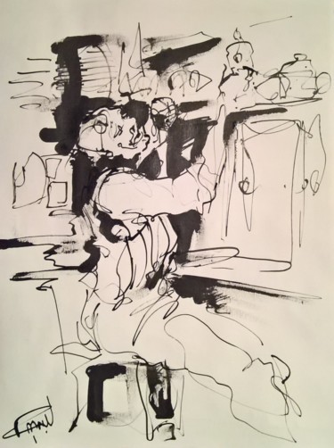 Disegno intitolato "51 La liesse" da Antoine Faure, Opera d'arte originale, Inchiostro