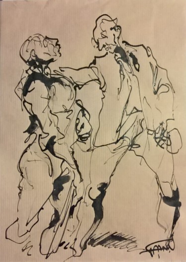 Drawing titled "56 Dignité vs saoulé" by Antoine Faure, Original Artwork, Ink