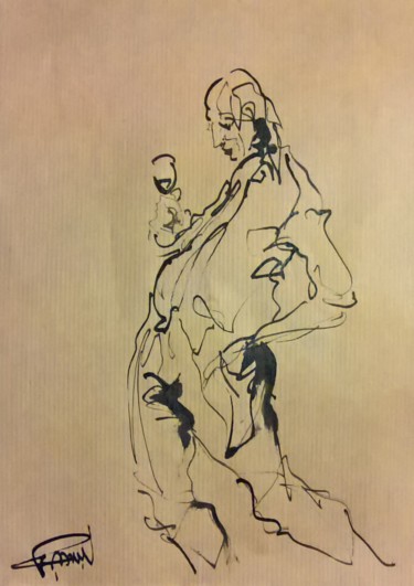 Drawing titled "59 Le réconfort" by Antoine Faure, Original Artwork, Ink