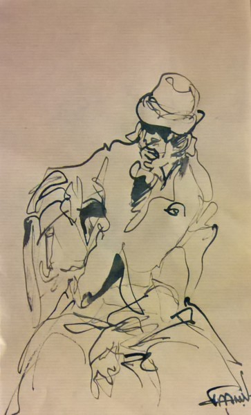 Desenho intitulada "79 Le parrain" por Antoine Faure, Obras de arte originais, Tinta