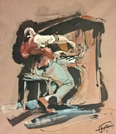Drawing titled "113 L'immersion" by Antoine Faure, Original Artwork, Gouache