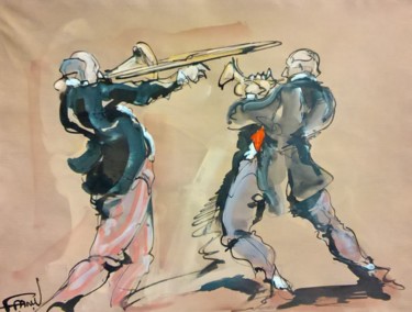 Peinture intitulée "122 Le duo cuivre" par Antoine Faure, Œuvre d'art originale, Gouache
