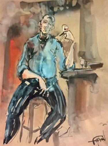 Peinture intitulée "131 Le fumeur" par Antoine Faure, Œuvre d'art originale, Gouache