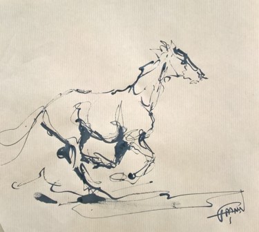 Dessin intitulée "10 étude chevaux" par Antoine Faure, Œuvre d'art originale, Encre