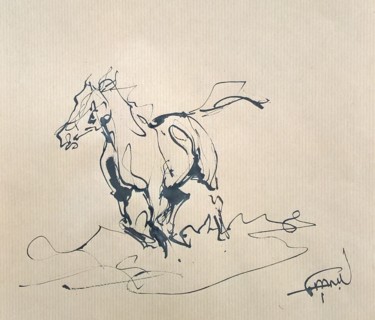 Dessin intitulée "11 étude chevaux" par Antoine Faure, Œuvre d'art originale, Encre