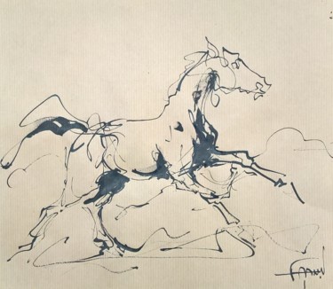 Dessin intitulée "12 étude chevaux" par Antoine Faure, Œuvre d'art originale, Encre