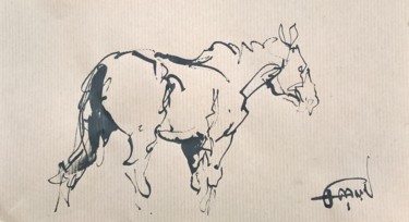 Рисунок под названием "13 étude chevaux" - Antoine Faure, Подлинное произведение искусства, Чернила
