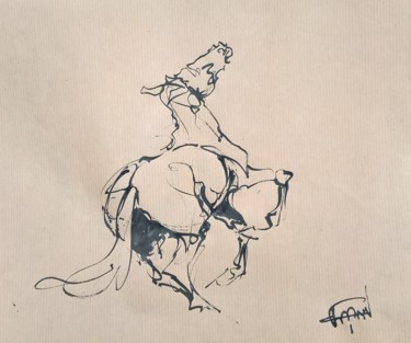 Dessin intitulée "14 étude de chevaux" par Antoine Faure, Œuvre d'art originale, Encre