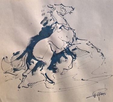 Dessin intitulée "16 étude chevaux" par Antoine Faure, Œuvre d'art originale, Encre
