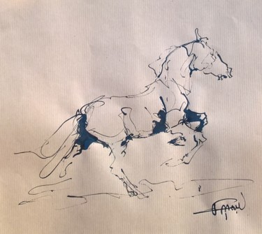 Dessin intitulée "17 étude chevaux" par Antoine Faure, Œuvre d'art originale, Encre