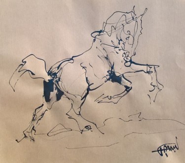 Dessin intitulée "20 étude chevaux" par Antoine Faure, Œuvre d'art originale, Encre
