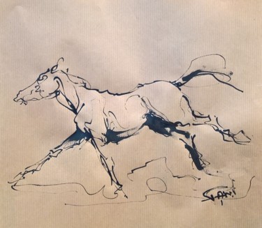 Dessin intitulée "21 étude chevaux" par Antoine Faure, Œuvre d'art originale, Encre