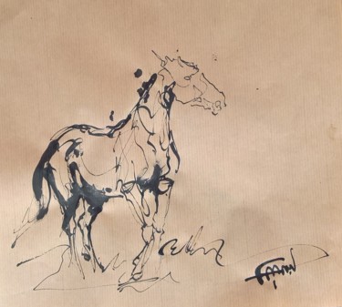 Drawing titled "23 étude chevaux Ob…" by Antoine Faure, Original Artwork, Ink