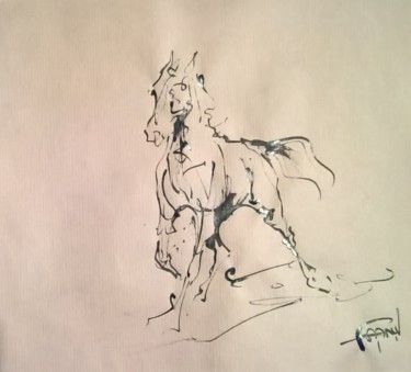 Dessin intitulée "41 Etude chevaux" par Antoine Faure, Œuvre d'art originale, Encre