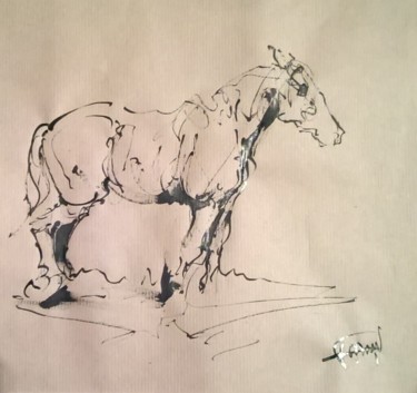 Tekening getiteld "42 étude chevaux" door Antoine Faure, Origineel Kunstwerk, Inkt