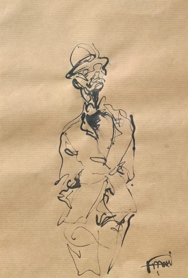 Drawing titled "45 Le rigide" by Antoine Faure, Original Artwork, Ink