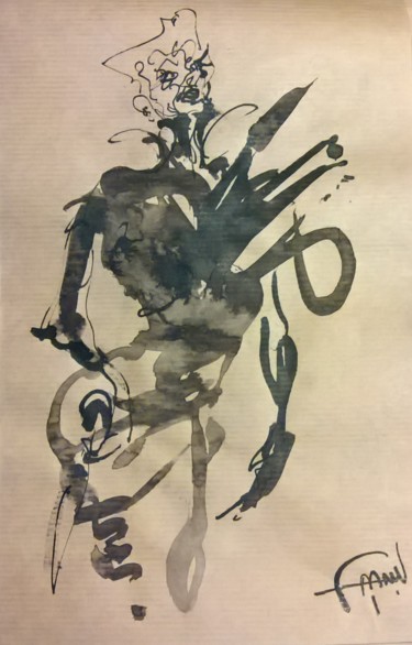 Dessin intitulée "61 Femme à plume" par Antoine Faure, Œuvre d'art originale, Encre