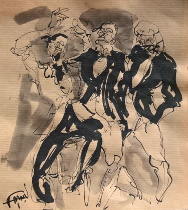 Dibujo titulada "67 Les copains" por Antoine Faure, Obra de arte original, Tinta