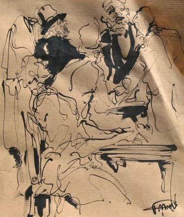 Drawing titled "79 Au bistrot" by Antoine Faure, Original Artwork, Ink