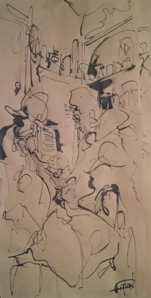 Drawing titled "89 Face à face" by Antoine Faure, Original Artwork, Ink