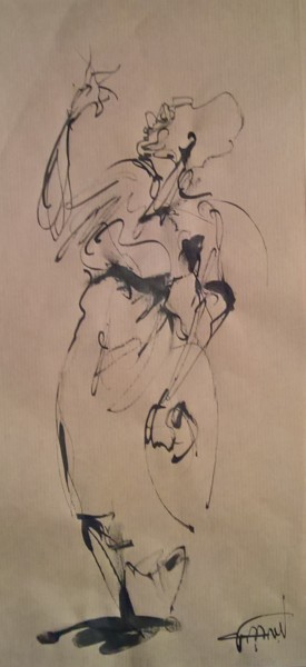 Drawing titled "92 Le bras en l'air" by Antoine Faure, Original Artwork, Ink