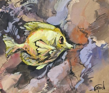 Malerei mit dem Titel "10 Le petit jaune" von Antoine Faure, Original-Kunstwerk, Gouache