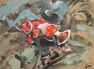 Schilderij getiteld "13 Le blanc-rouge" door Antoine Faure, Origineel Kunstwerk, Gouache