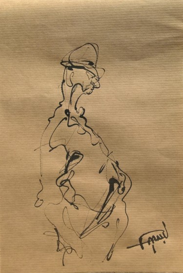 Drawing titled "95 La tête de dur" by Antoine Faure, Original Artwork, Ink