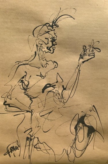 Dessin intitulée "101 La fumeuse" par Antoine Faure, Œuvre d'art originale, Encre