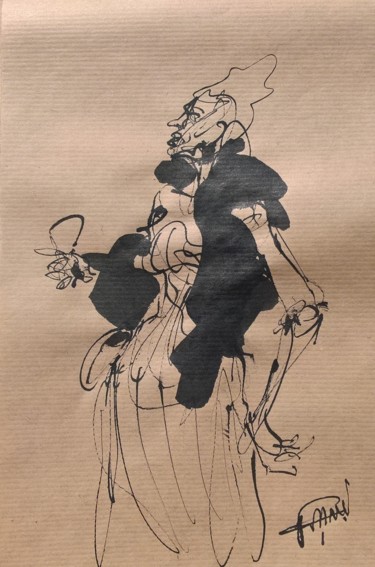 Dessin intitulée "108 Le boa noir" par Antoine Faure, Œuvre d'art originale, Encre