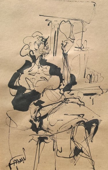Drawing titled "110 Le boa fumeur" by Antoine Faure, Original Artwork, Ink