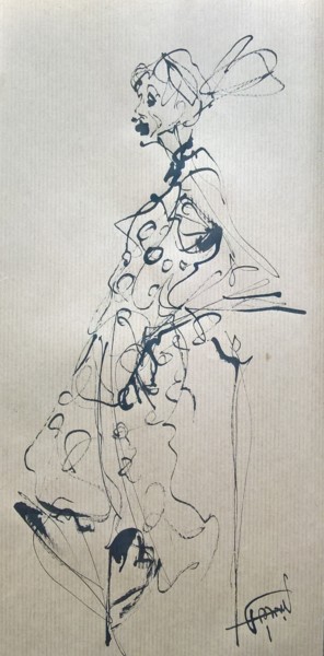 Dessin intitulée "118 La femme aux po…" par Antoine Faure, Œuvre d'art originale, Encre