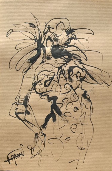 Zeichnungen mit dem Titel "124 La plume" von Antoine Faure, Original-Kunstwerk, Tinte