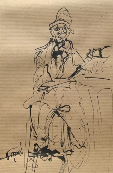 Drawing titled "132 Le lecteur" by Antoine Faure, Original Artwork, Ink