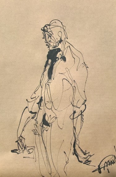 Drawing titled "155 Soirée difficile" by Antoine Faure, Original Artwork, Ink