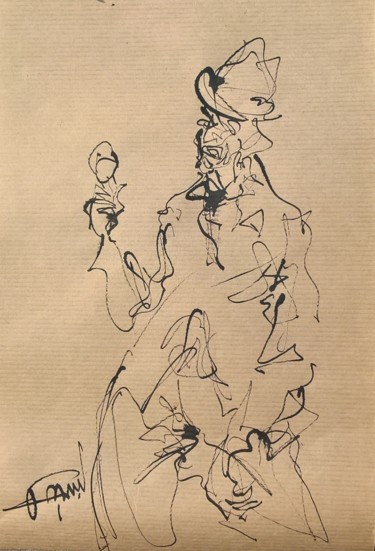 Zeichnungen mit dem Titel "169 Gentleman trinq…" von Antoine Faure, Original-Kunstwerk, Tinte