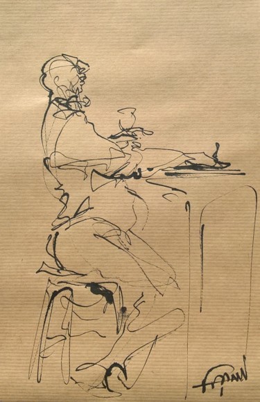 Drawing titled "122 Le sérieux" by Antoine Faure, Original Artwork, Ink
