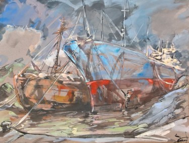 Malerei mit dem Titel "99 Sur le rivage" von Antoine Faure, Original-Kunstwerk, Gouache