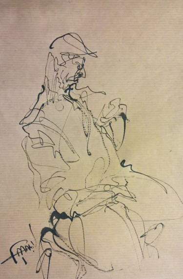 Drawing titled "140 La casquette" by Antoine Faure, Original Artwork, Ink